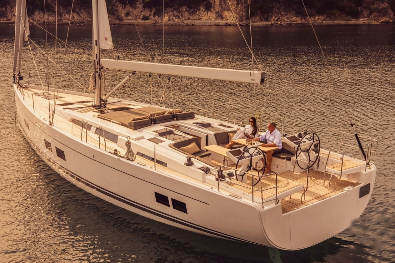 Velero Hanse 588 navegando en la Costa Brava