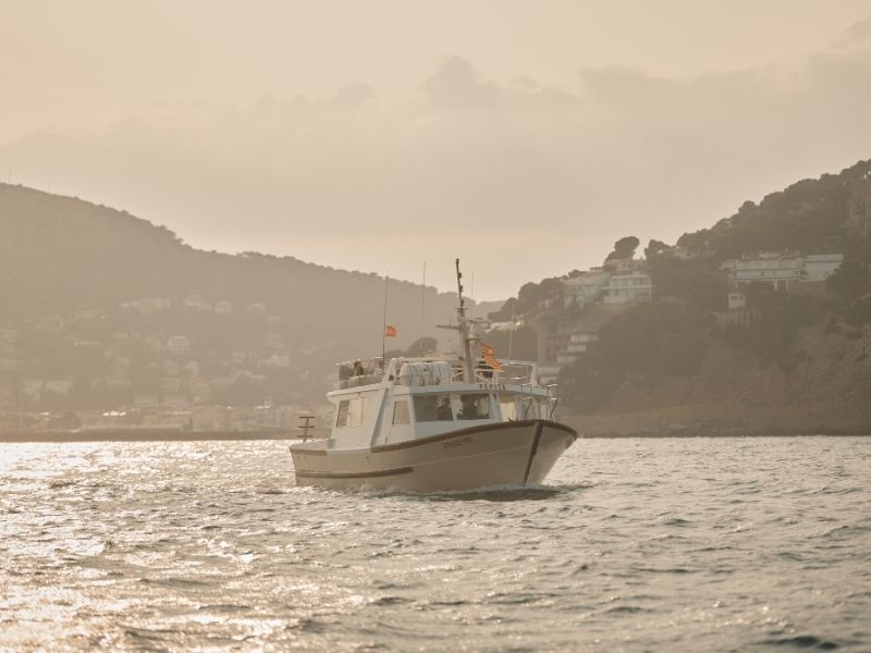 Barco navegando al atardecer